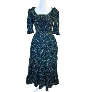 Ivy City Co Womens Gracie Dress Holly Holiday Midi Ruffle Square Neck Smocked XS